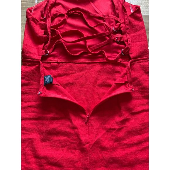 Wild Fable Juniors Teens Red Halter Neck Midi Dress Lace-Up Back & Bodycon Fit - Picture 8 of 15